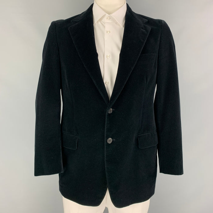 PRADA Size 42 Regular Black Velvet Cotton Notch Lapel Sport Coat