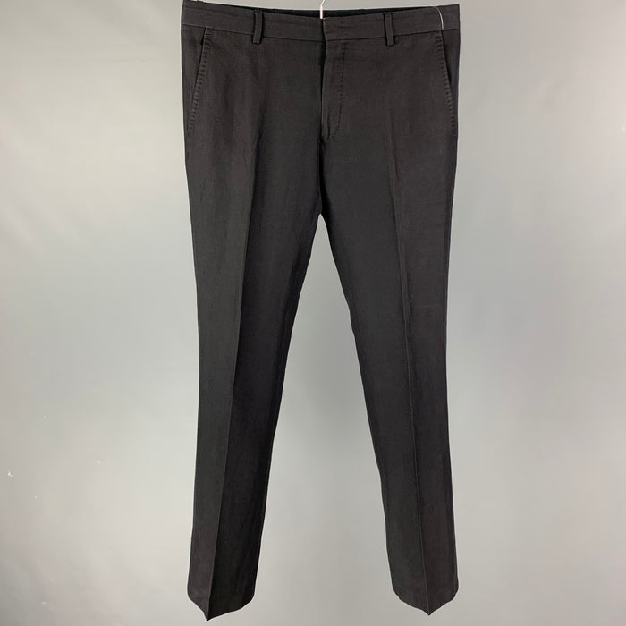 DRIES VAN NOTEN Size 32 Black Wool Linen Dress Pants