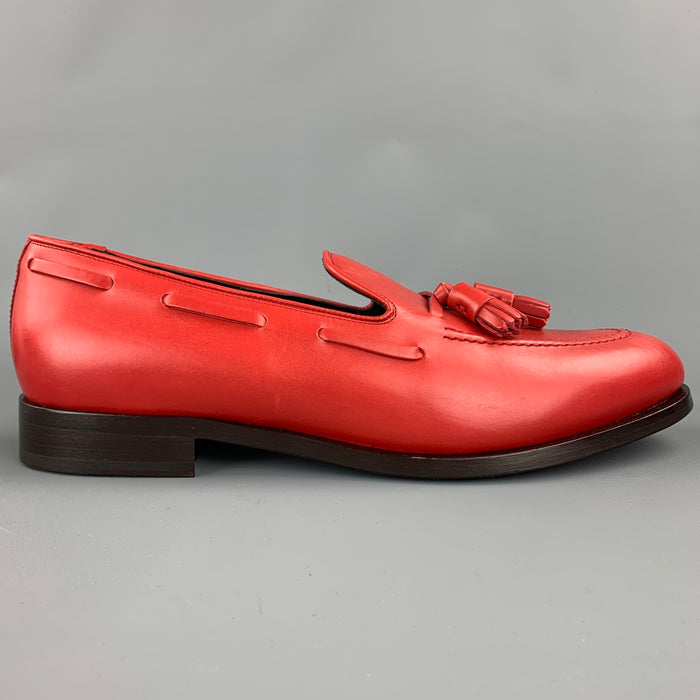 PAUL SMITH Talla 10 Mocasines con borlas de cuero rojo