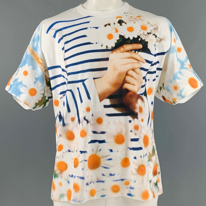 JEAN PAUL GAULTIER Size XL White Multi-Color Print Cotton Crew-Neck T-shirt