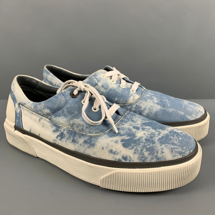 LANVIN Size 10 Blue White Marble Canvas Platform Sneakers