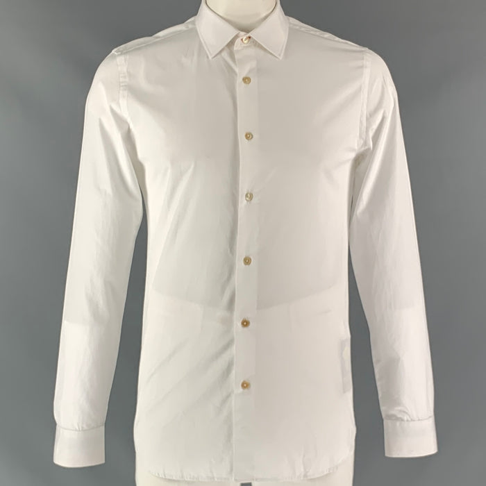 PAUL SMITH Camisa de manga larga blanca con botones de algodón liso talla L