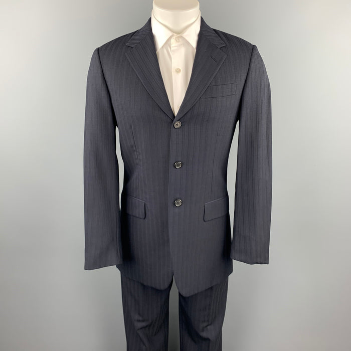PRADA Size 38 Regular Navy Stripe Wool Blend Notch Lapel Suit