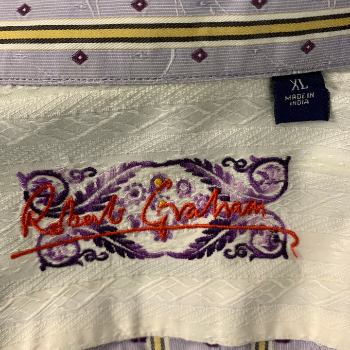 ROBERT GRAHAM Size XL Purple Yellow & Stripe Cotton Button Up  Long Sleeve Shirt