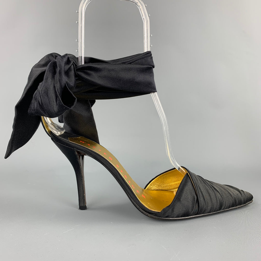 WALTER STEIGER Size 8 Black Satin Silk Ankle Strap Mules