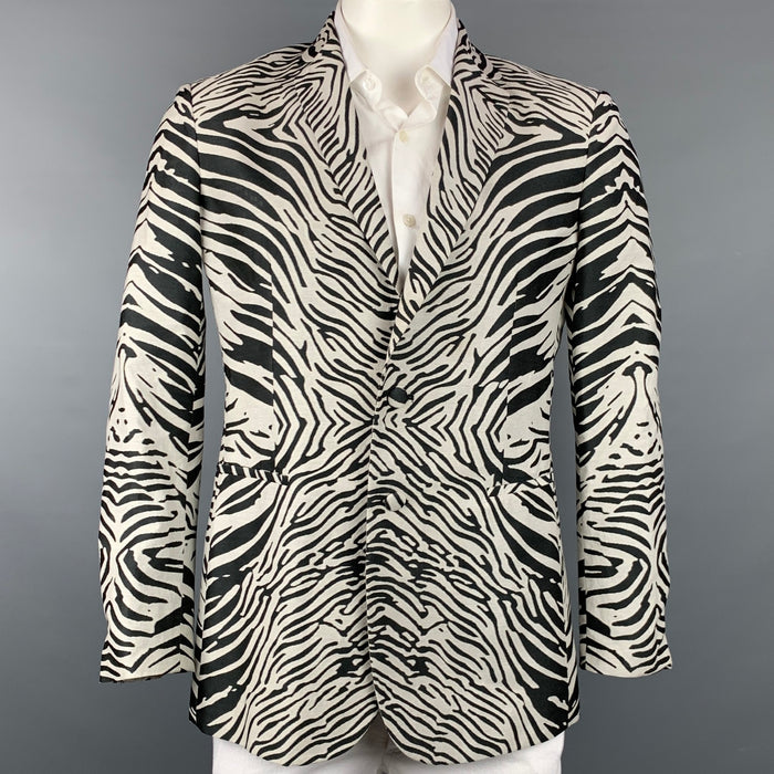 ROBERTO CAVALLI Size 42 Black & White Zebra Print Polyester Blend Sport Coat
