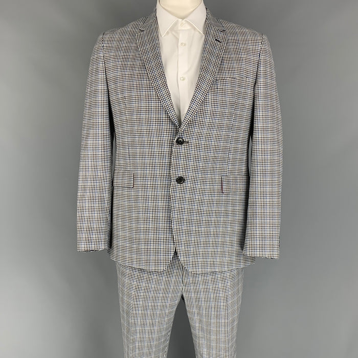 PAUL SMITH Traje Kensington Talla 42 Traje con solapa de muesca de seda y lana a cuadros blanco y azul