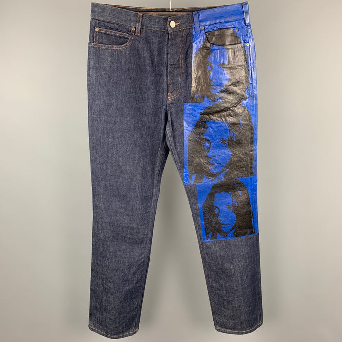 CALVIN KLEIN 205W39NYC by RAF SIMONS x Andy Warhol Size 34 Indigo Sandra Brant Painted Denim Zip Fly Jeans