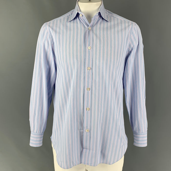 KITON Size M Blue Pink Stripe Long Sleeve Shirt