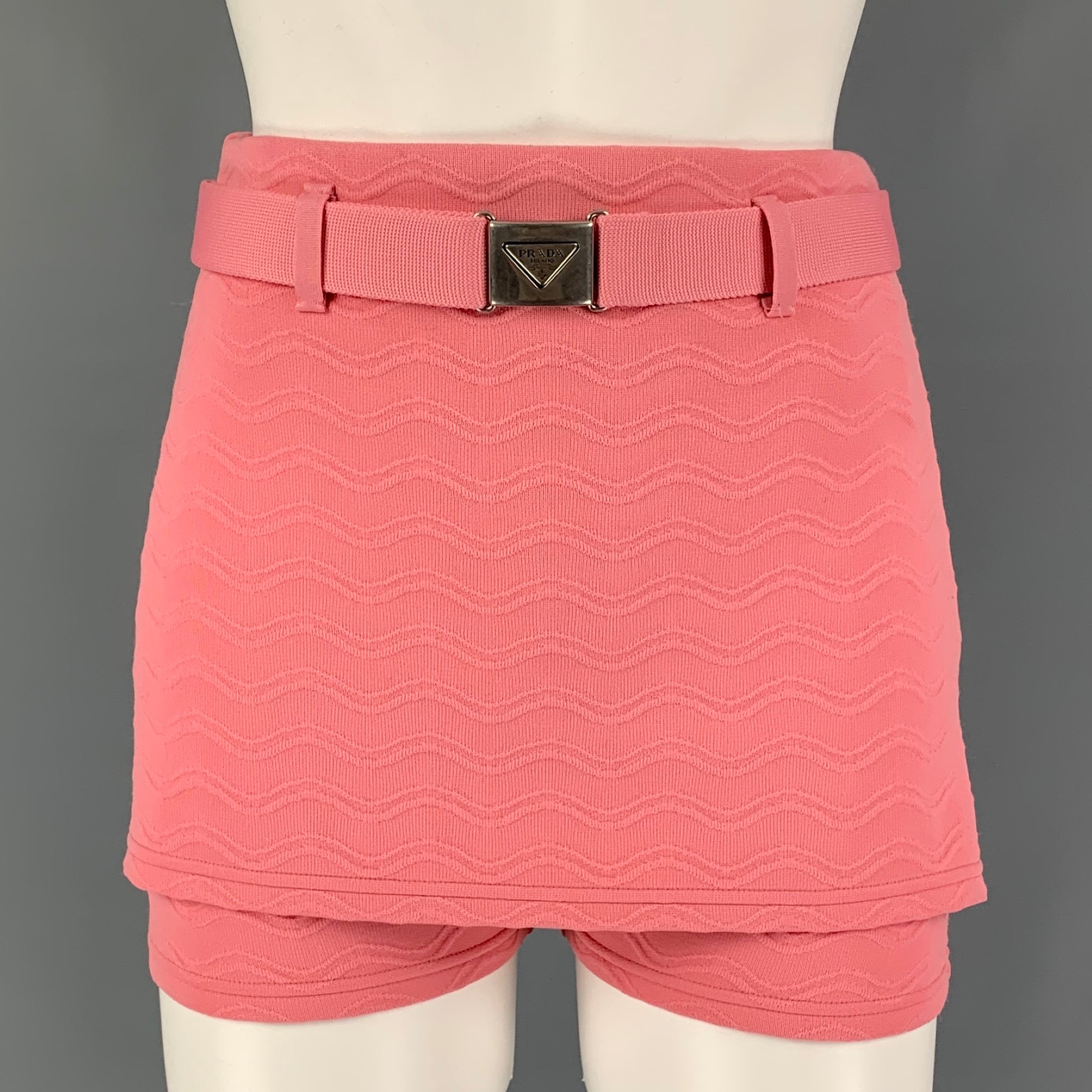 PRADA Size 2 Pink Polyester Blend Jacquard Belted Mini Skirt – Sui