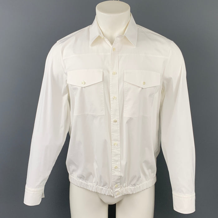 NEIL BARRETT Size L White Cotton Blend Elastic Waistband Long Sleeve Shirt