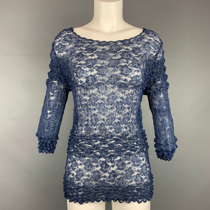 COMME des GARCONS TRICOT Talla S Blusa de encaje plisado texturizado azul