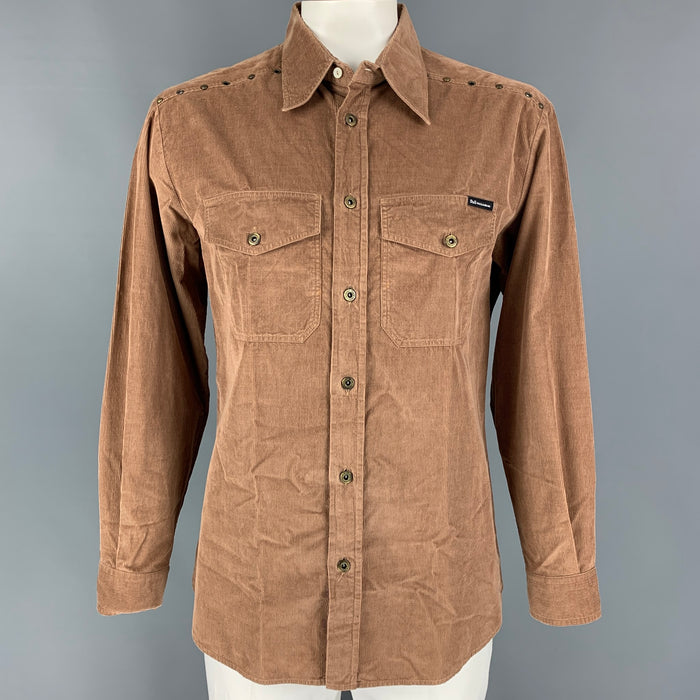 D&G by DOLCE & GABBANA Camisa de manga larga con botones de algodón marrón talla 3XL