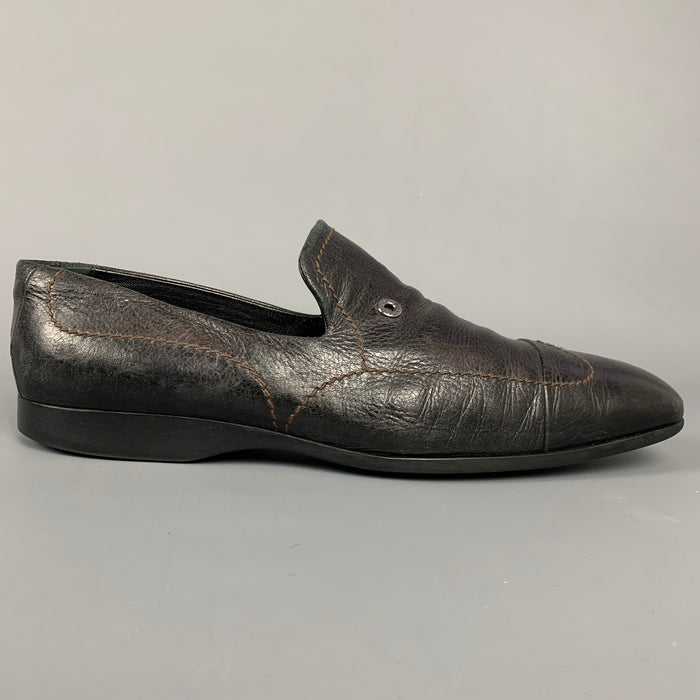 LOUIS VUITTON Size 11.5 Black Leather Wingtip Loafers