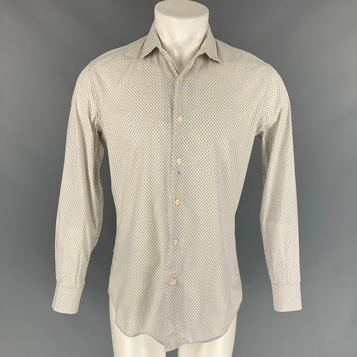 PAUL SMITH Talla L Camisa de manga larga con botones de algodón geométrico beige y blanco