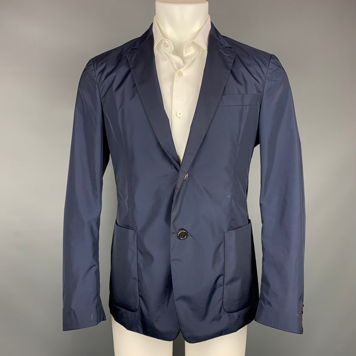 PRADA Size 40 Navy Nylon / Polyester Notch Lapel Sport Coat