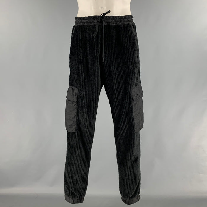 MONCLER Size L Black Corduroy Polyester Elastane Sweatpants Casual Pants