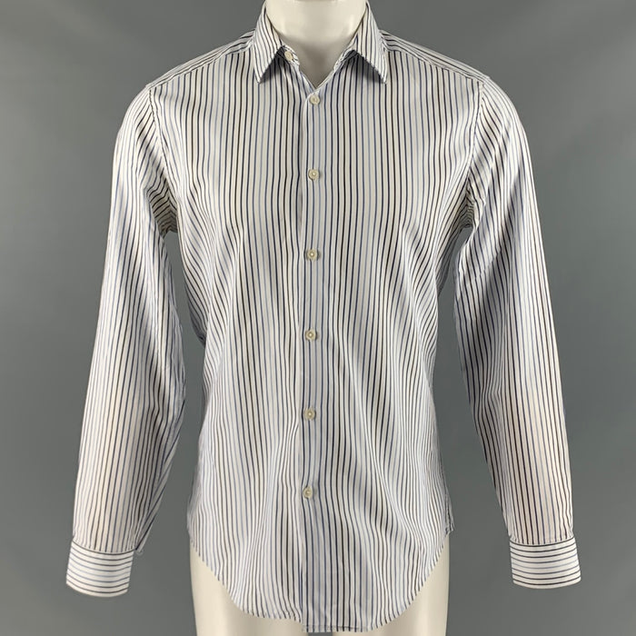 PAUL SMITH Camisa de manga larga de algodón con rayas blancas y azules talla S