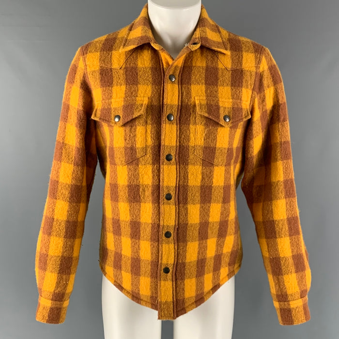 SANDRO Size S Yellow Brown Checkered Wool Worker Jacket