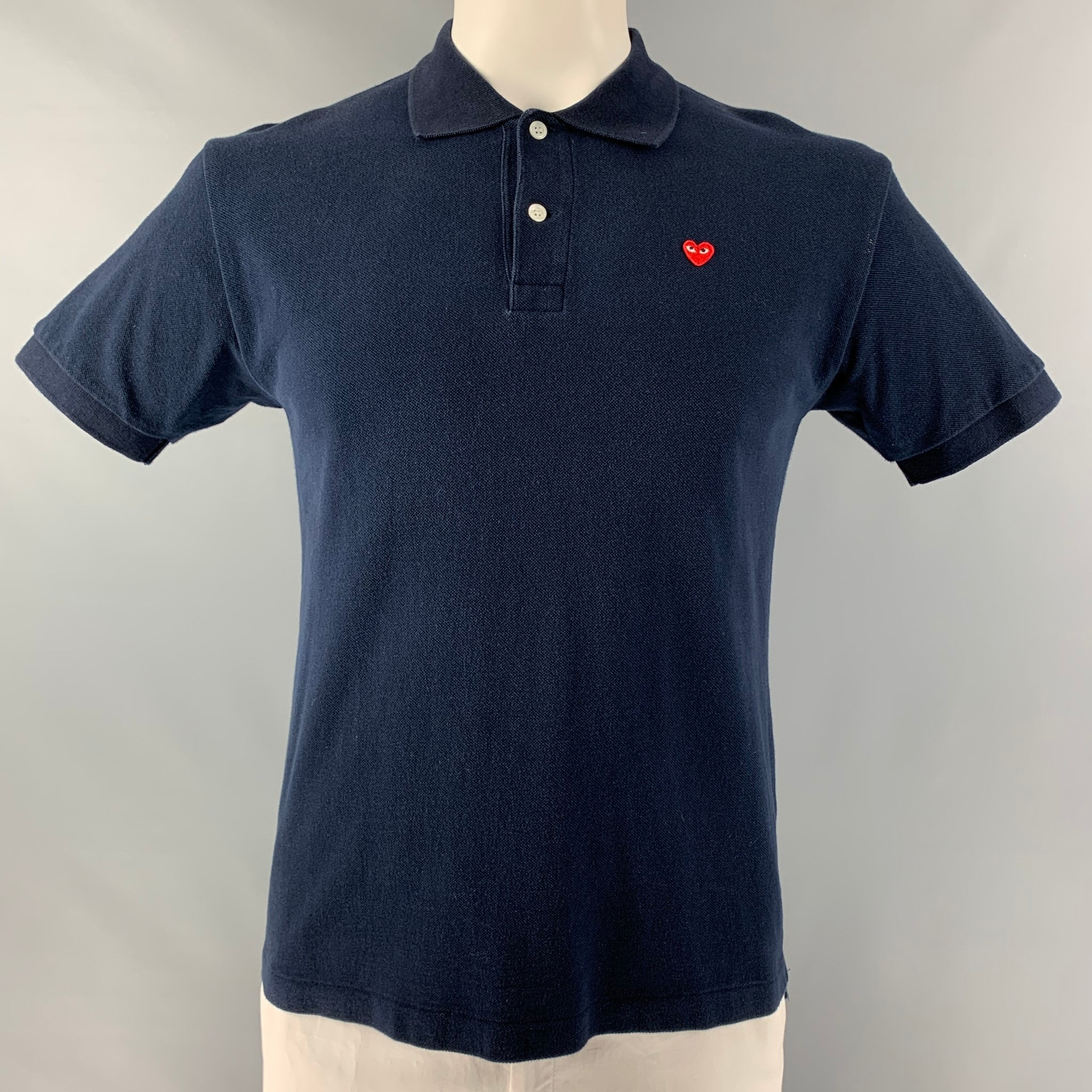 COMME des GARCONS PLAY Size L Navy Embroidery Cotton Buttoned Polo 