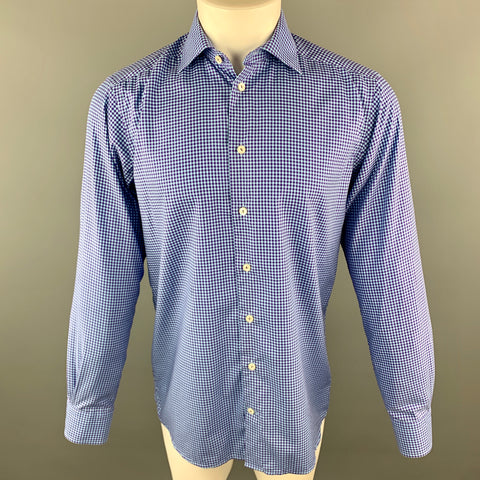 ETON Size S Blue & Purple Checkered Cotton Button Up Long Sleeve Shirt