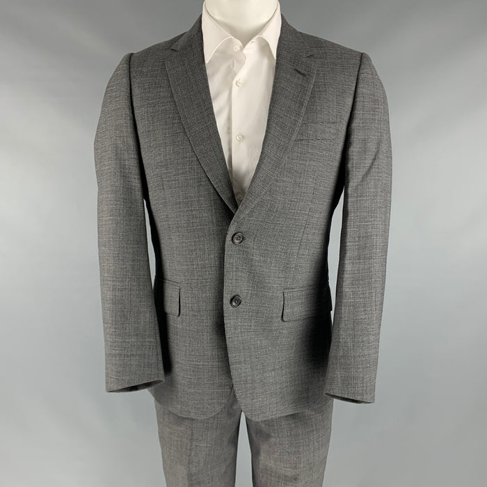 PAUL SMITH Pecho 38 Traje de lana tejido cestería gris negro
