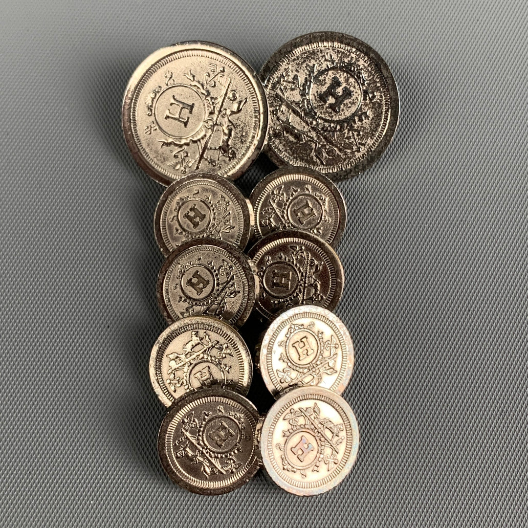 HERMES Silver Tone Engraved Metal Button Set