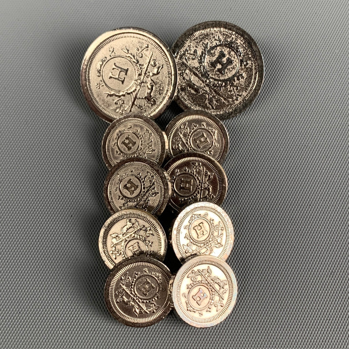 HERMES Silver Tone Engraved Metal Button Set