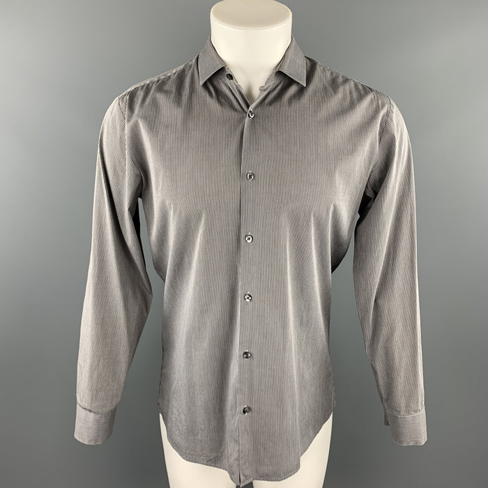 HUGO BOSS Size M Grey Stripe Cotton Blend Button Up Long Sleeve Shirt