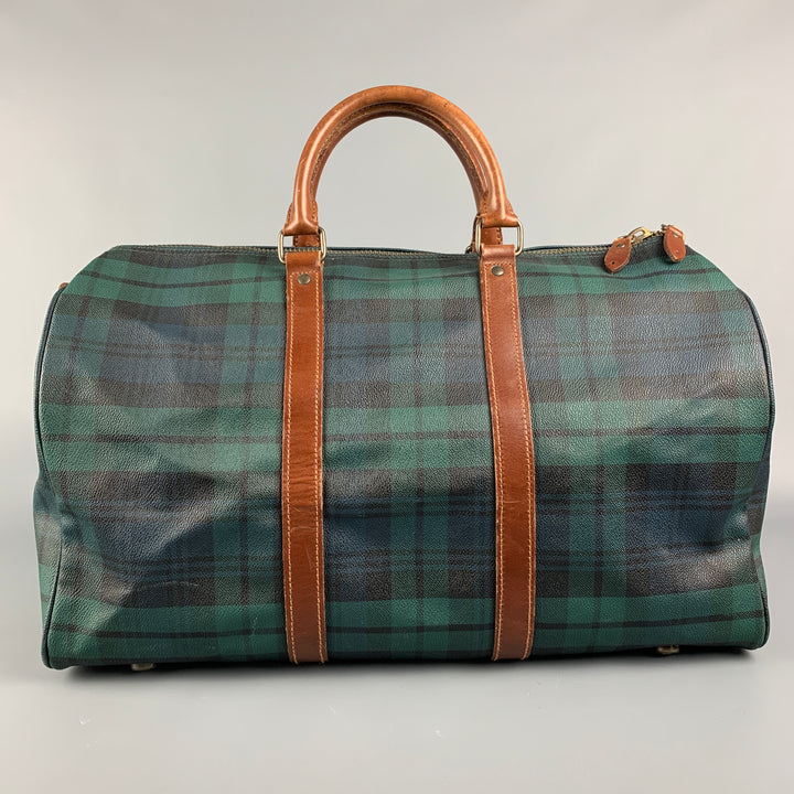 Vintage RALPH LAUREN Green & Black Tan Blackwatch Coated Canvas Weekender Bag