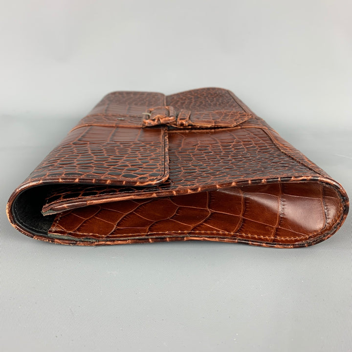 DRIES VAN NOTEN Brown Alligator Embossed Leather Clutch