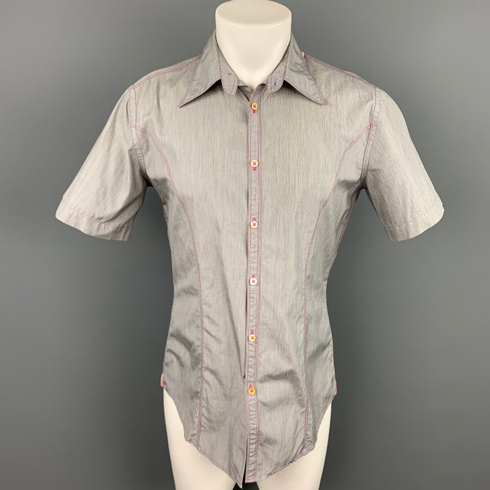 PAUL SMITH Talla M Camisa de manga corta de algodón a rayas grises