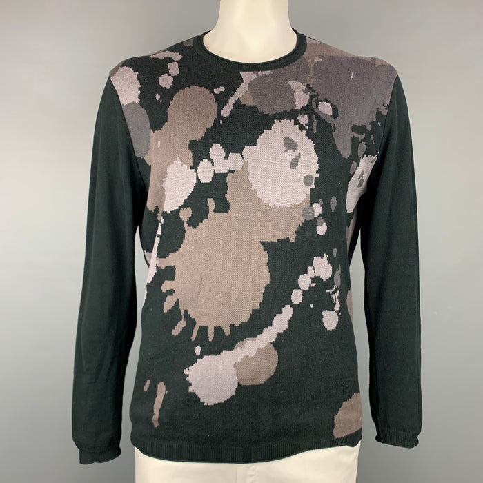 ISSEY MIYAKE Size 40 Black & Taupe Abstract Knit Crew-Neck Pullover