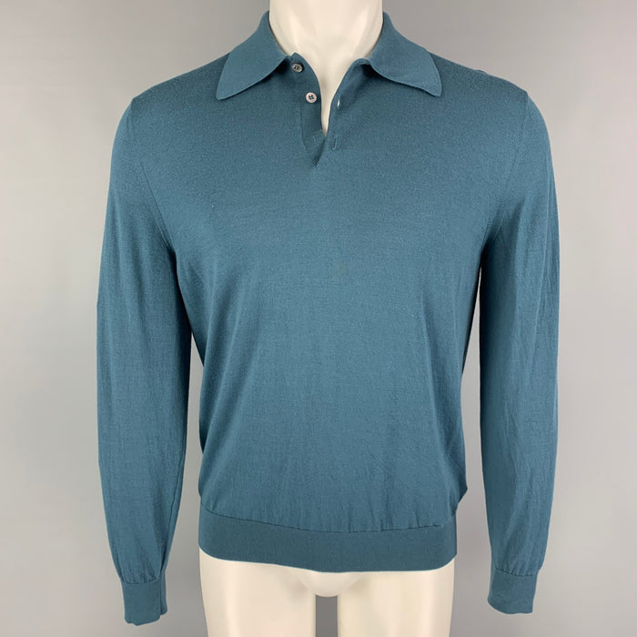 PRADA Size M Teal Knitted Wool Polo Pullover