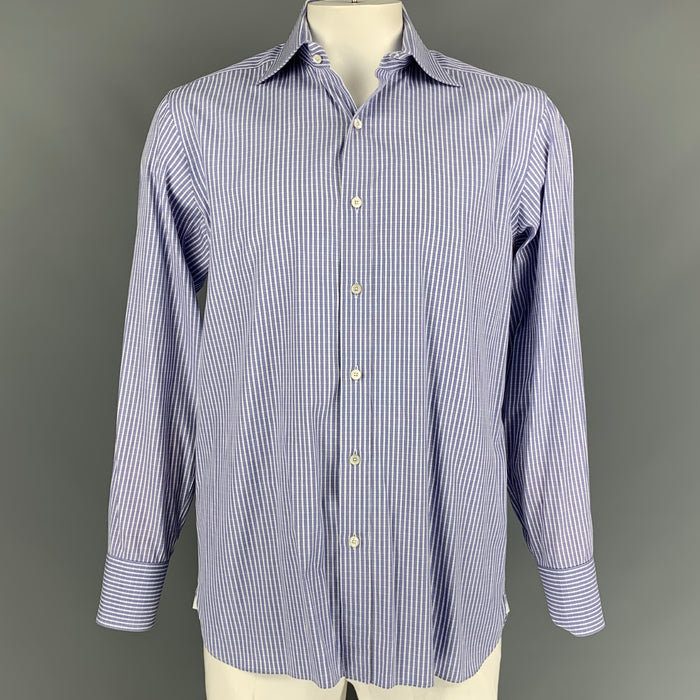TOM FORD Size XL Blue & White Stripe Cotton Button Down Long Sleeve Shirt