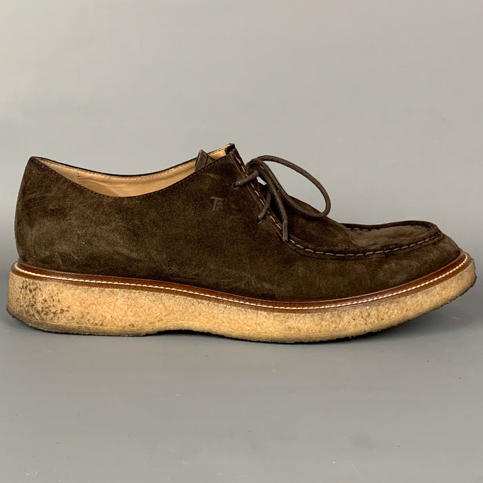 TOD'S Size 11 Brown Suede Crepe Sole Lace Up Shoes