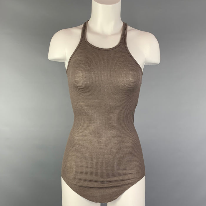 RICK OWENS ANTHEM S/S 11 Size 6 Taupe Viscose / Silk Curved Hem Tank Top