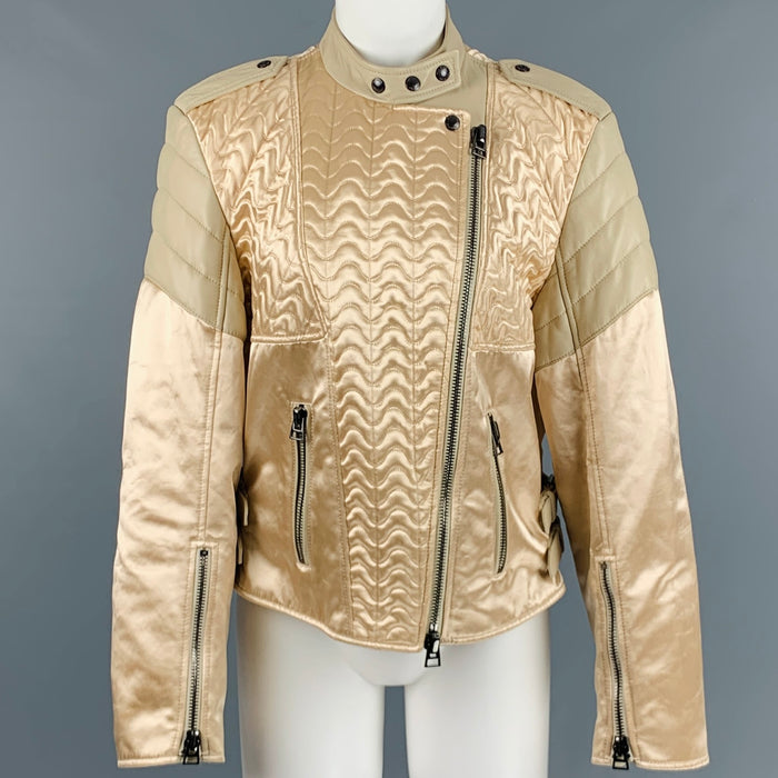 TOM FORD Size 8 Beige Viscose Quilted Biker Jacket
