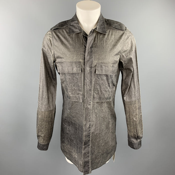 RICK OWENS CYCLOPS S/S 2016 Size M Charcoal Distressed Cotton Long Sleeve Shirt