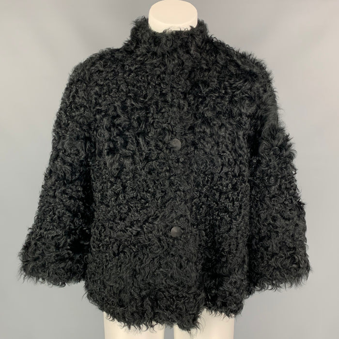 EMPORIO ARMANI Size 4 Black Lamb Cropped Jacket