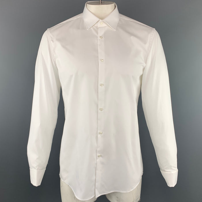 HUGO BOSS Size L White Solid Cotton French Cuff Long Sleeve Shirt