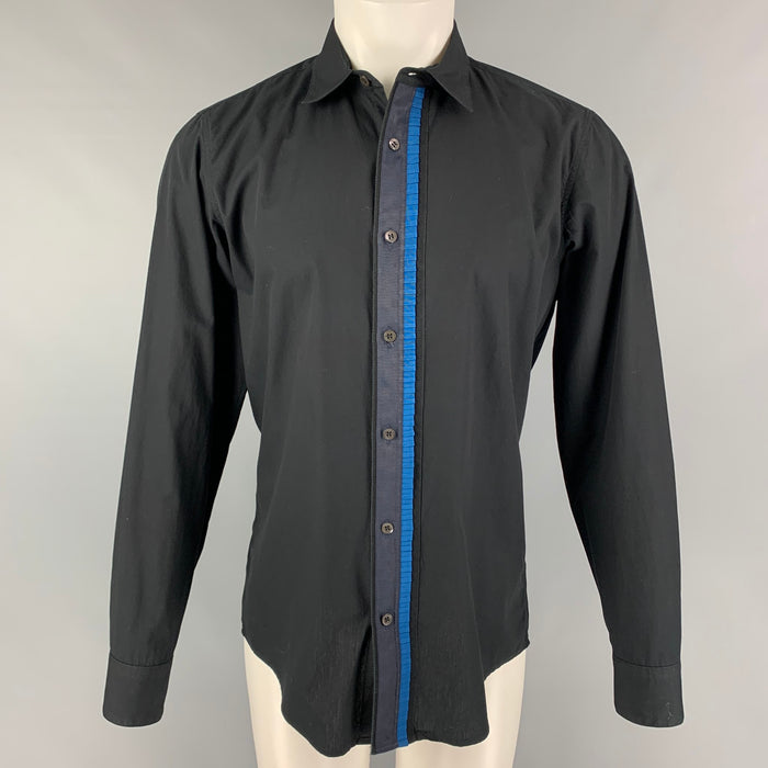 DRIES VAN NOTEN Size M Black Blue Embellishment Cotton Long Sleeve Shirt