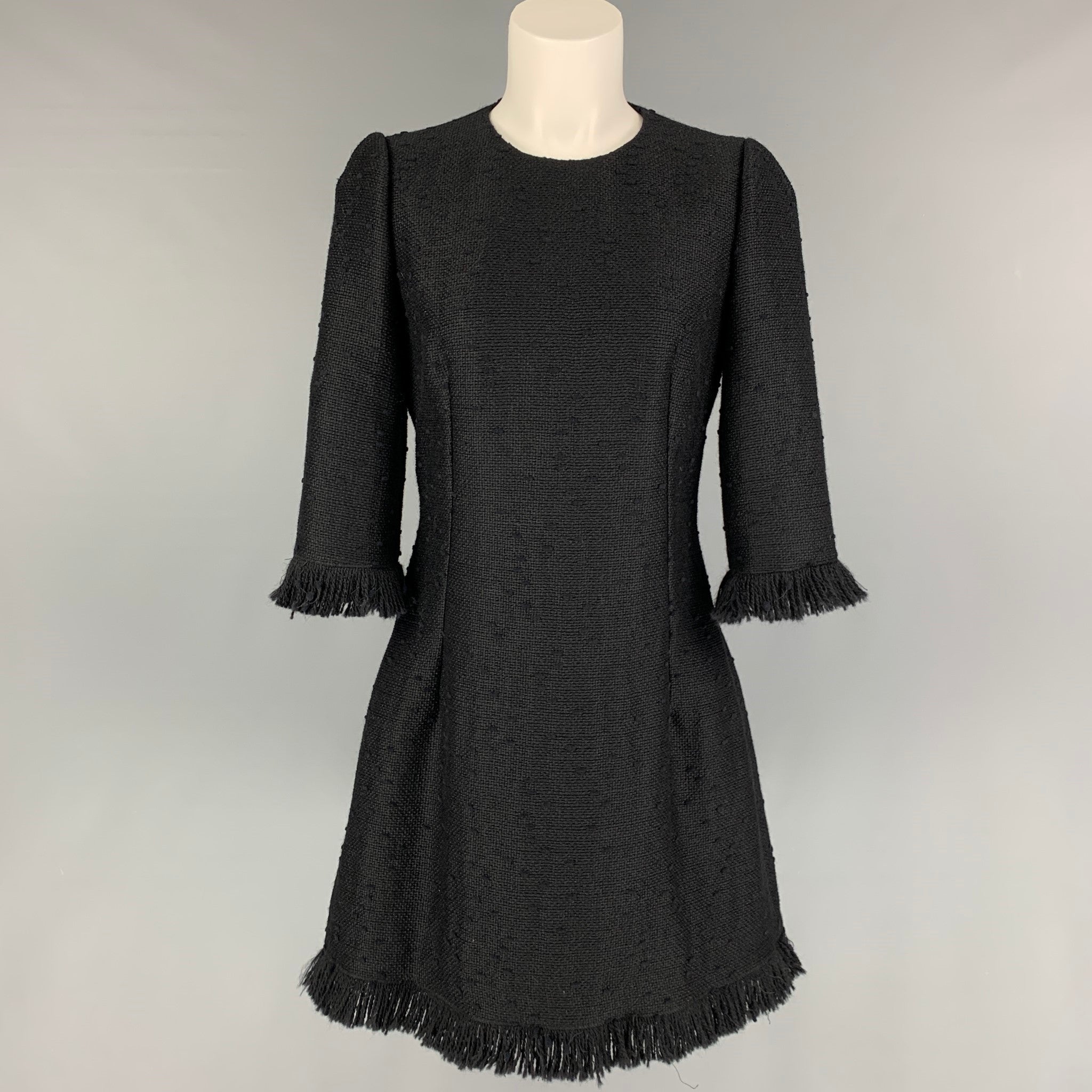 DOLCE & GABBANA Size 6 Black Virgin Wool Blend Tweed Dress Sui Generis Designer Consignment DOLCE & GABBANA Size 6 Black Virgin Wool Blend Tweed Dress Sui Generis Designer Consignment