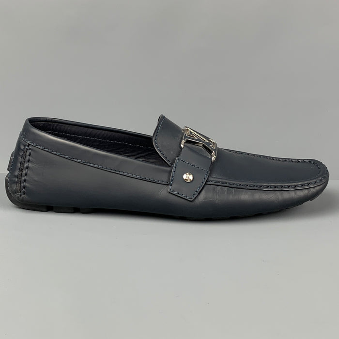 LOUIS VUITTON Size 10.5 Navy Leather Drivers Loafers