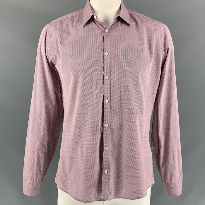 GUCCI Size XL Red & White Checkered Poplin Slim Fit Long Sleeve Shirt