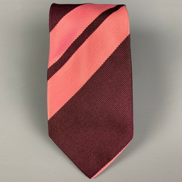 DRIES VAN NOTEN Pink Brown Diagonal Stripe Silk Tie