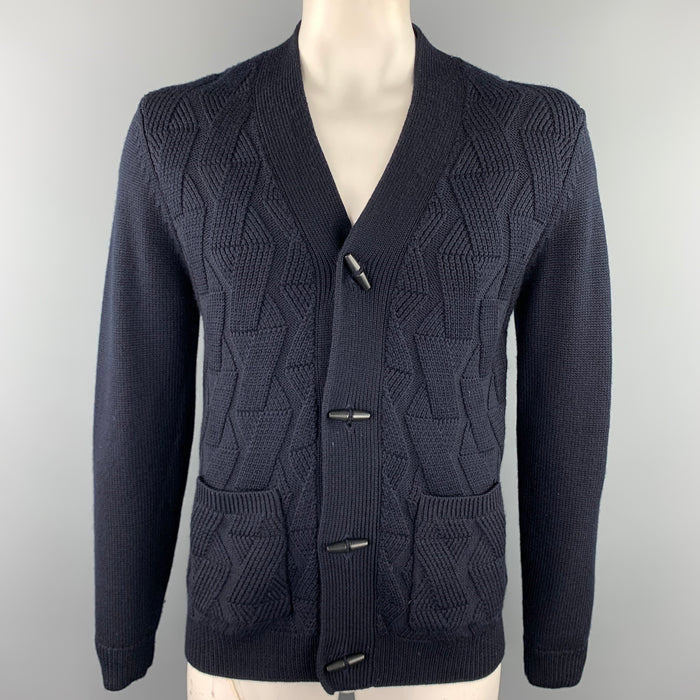 SANDRO Size XXL Navy Knitted Merino Wool Buttoned Cardigan Sweater