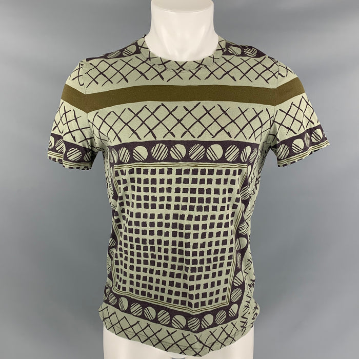 BURBERRY PRORSUM Spring 2013 Size M Olive Green Graphic Cotton Short Sleeve T-shirt
