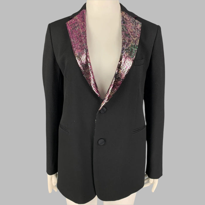 ETRO Size 36 Black Metallic Wool Notch Lapel Jacket