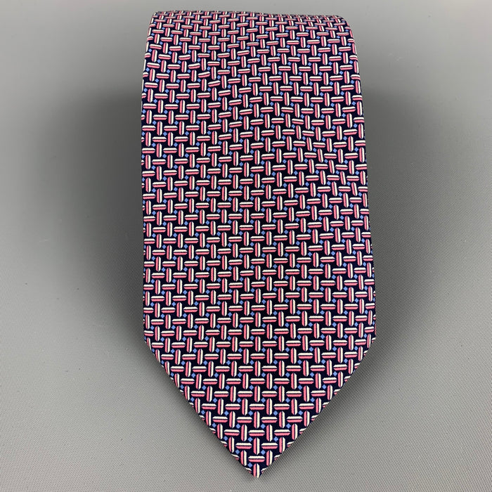 BRIONI Navy & Pink Print Silk Tie